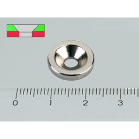 15x2/3 mm N35 NEODYM mágnes gyűrű süllyesztéssel (Dél)