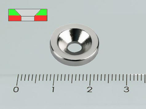 15x2/3 mm N35 NEODYM mágnes gyűrű süllyesztéssel (Dél)